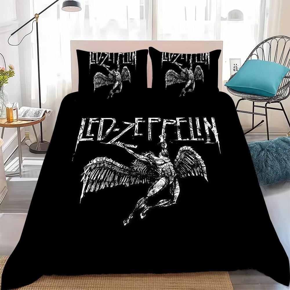Copripiumino Federa Set Biancheria da Letto L-Led Band Z-Zeppelin per Adulti Ragazzo Ragazza Set 2/3 Pezzi Singolo Matrimoniale Full Size Decorazione Camera da Letto