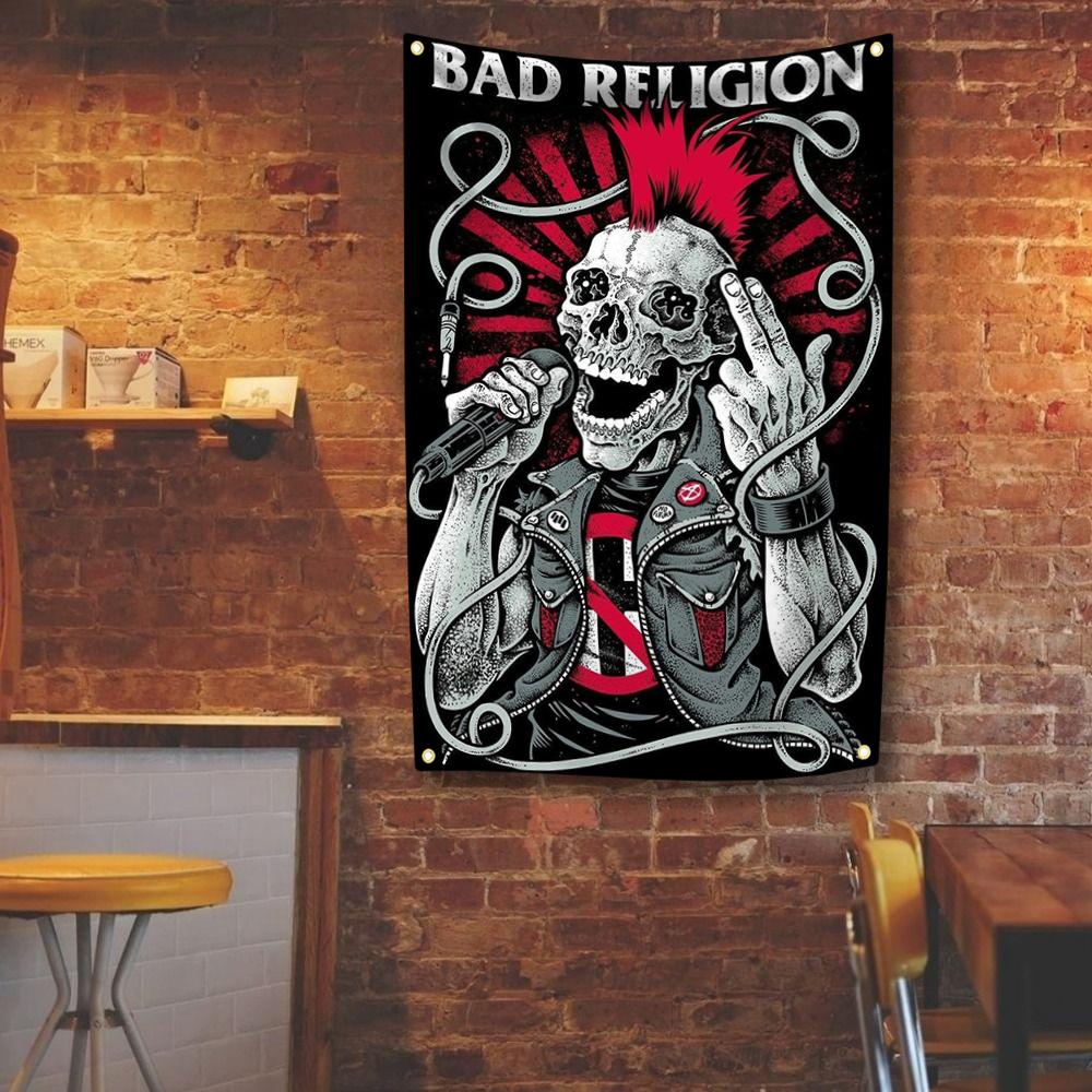 

Флаг панк-рок группы Bad R-Religions 4 отверстия Настенный гобелен для гостиной Домашний декор Декор для общежития Настенный арт Декор Фоновая ткань 29x37in
