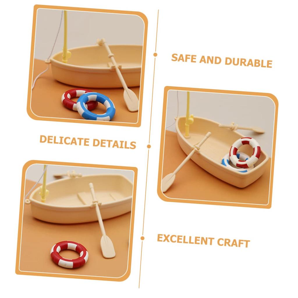 EXCEART Miniature Fishing Boat Set with Swimming Ring for Interior x x Plastic 2-Pack Dollhouse, Decoration, 11.6 5.4 8cm,