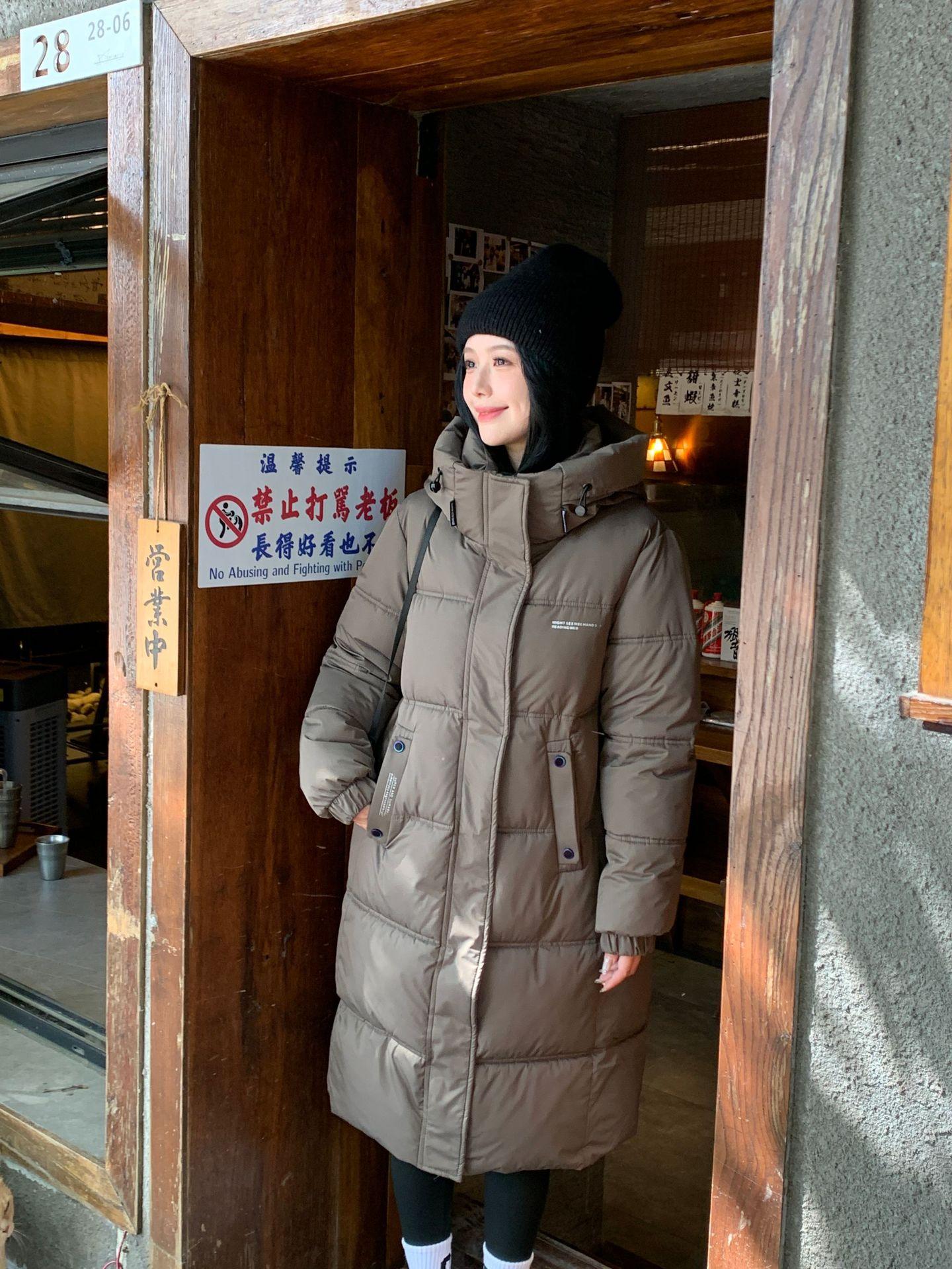 

Хлопковая куртка пуховик с капюшоном длиной до колена для женской зимы, новая свободная хлопковая куртка, утолщенная теплая хлопковая куртка XXL темно-коричневого