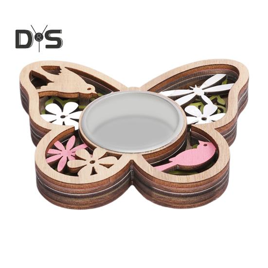 Wood Carving Butterfly Candle Holder Love Heart Votive Tealight Candle Stand Living Room Bathroom Candlestick Decoration Table Centerpiece