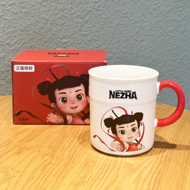 Nezha Water Cup Cute Student Mug Drinking Water Dormitory Ceramic Cup Surrounding Popular Milk Coffee Cup Gifts 410ml