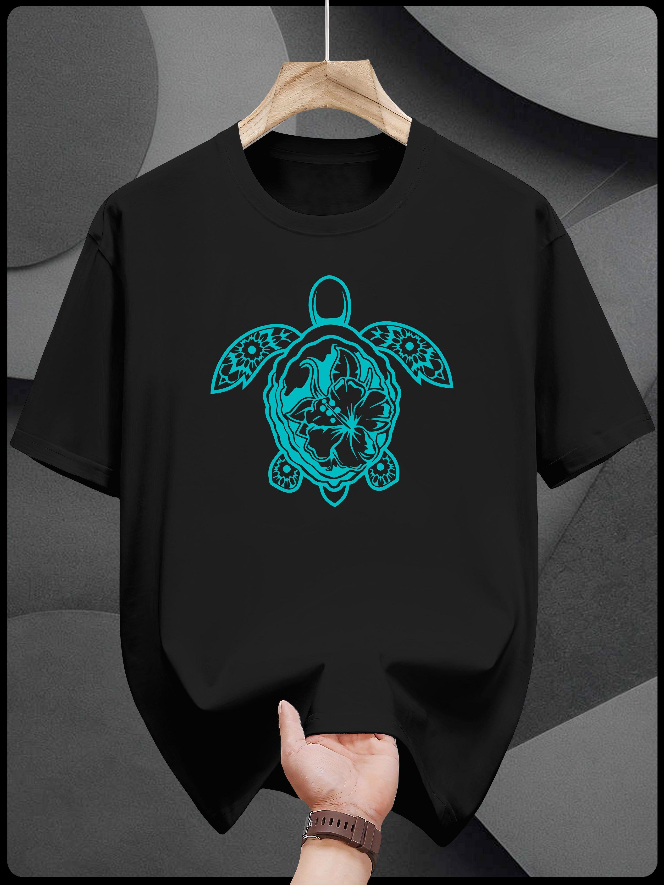 T-shirt with Turtle Graphic Print - White & Teal Casual Summer Tee XXXL