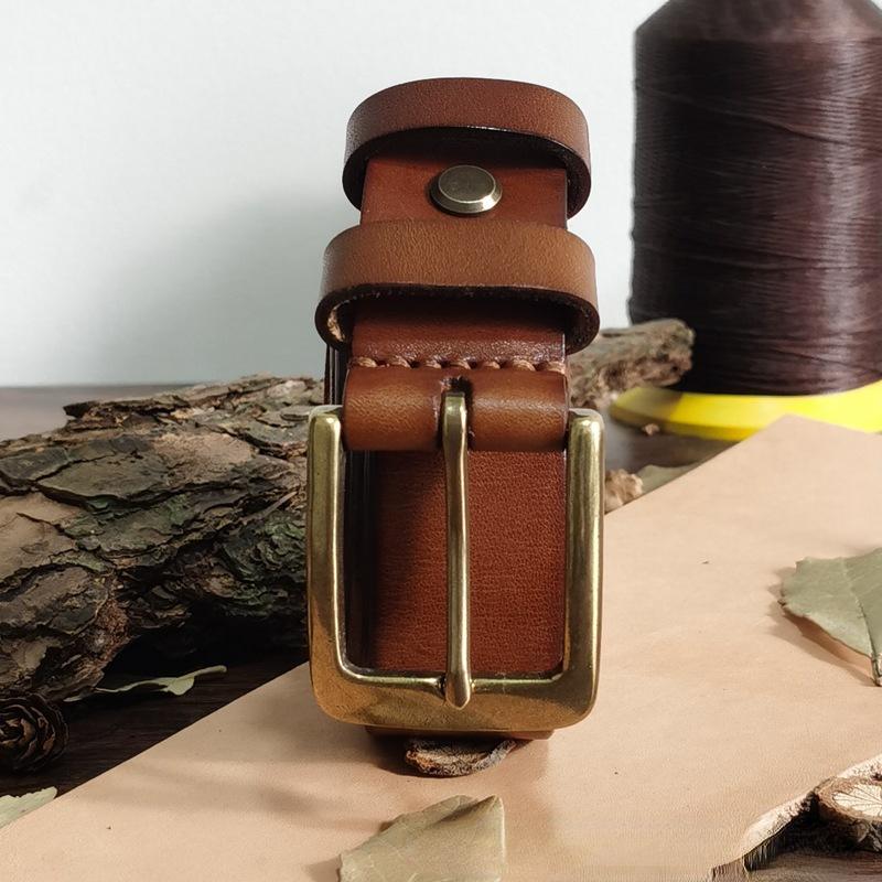 High-End Men Brass Buckle Belt Men's Leather Pin Buckle First Layer Cowhide Fashion All-Match Casual Pants Belt