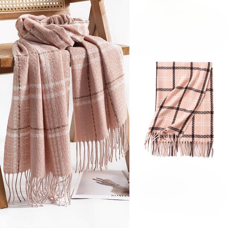 New Korean style Sweet and Warm Faux Cashmere Scarf Checkered Student Couple Winter Thickened Warm Scarf