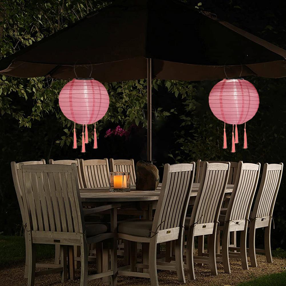 8 inch Waterproof Solar Chinese Lantern Nylon Hanging Lamp Outdoor Festival Wedding Birthday Party Decorations Light
