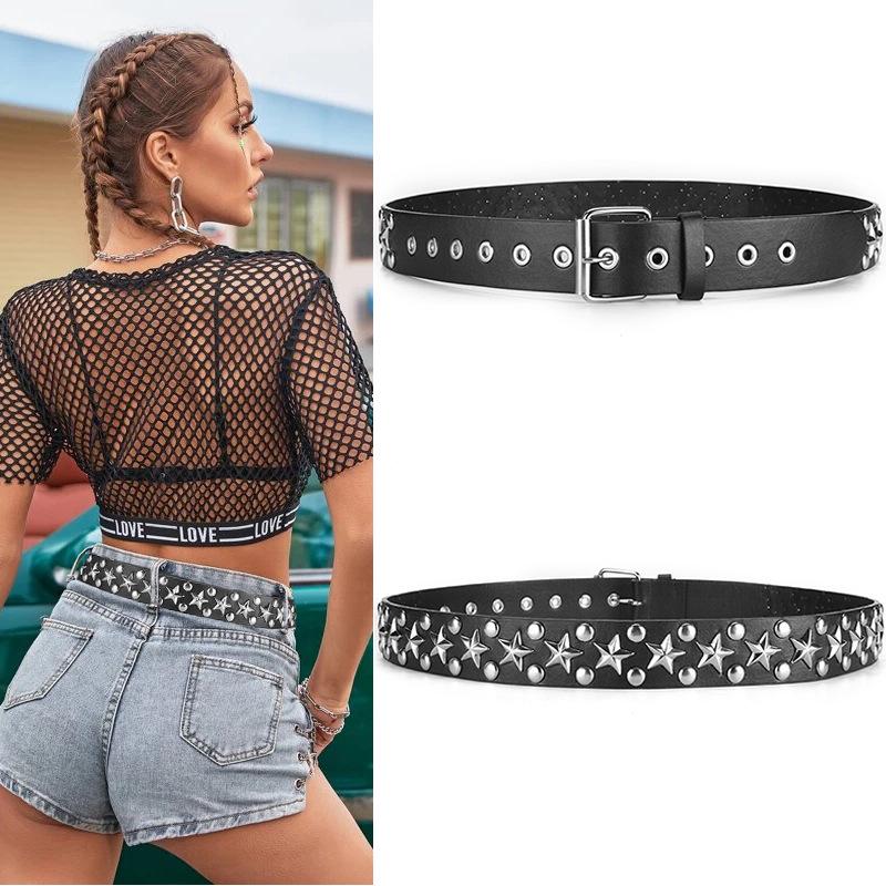 Women's European Punk Rivet Eyelet PU Belt - Trendy Decorative Jeans Accessory