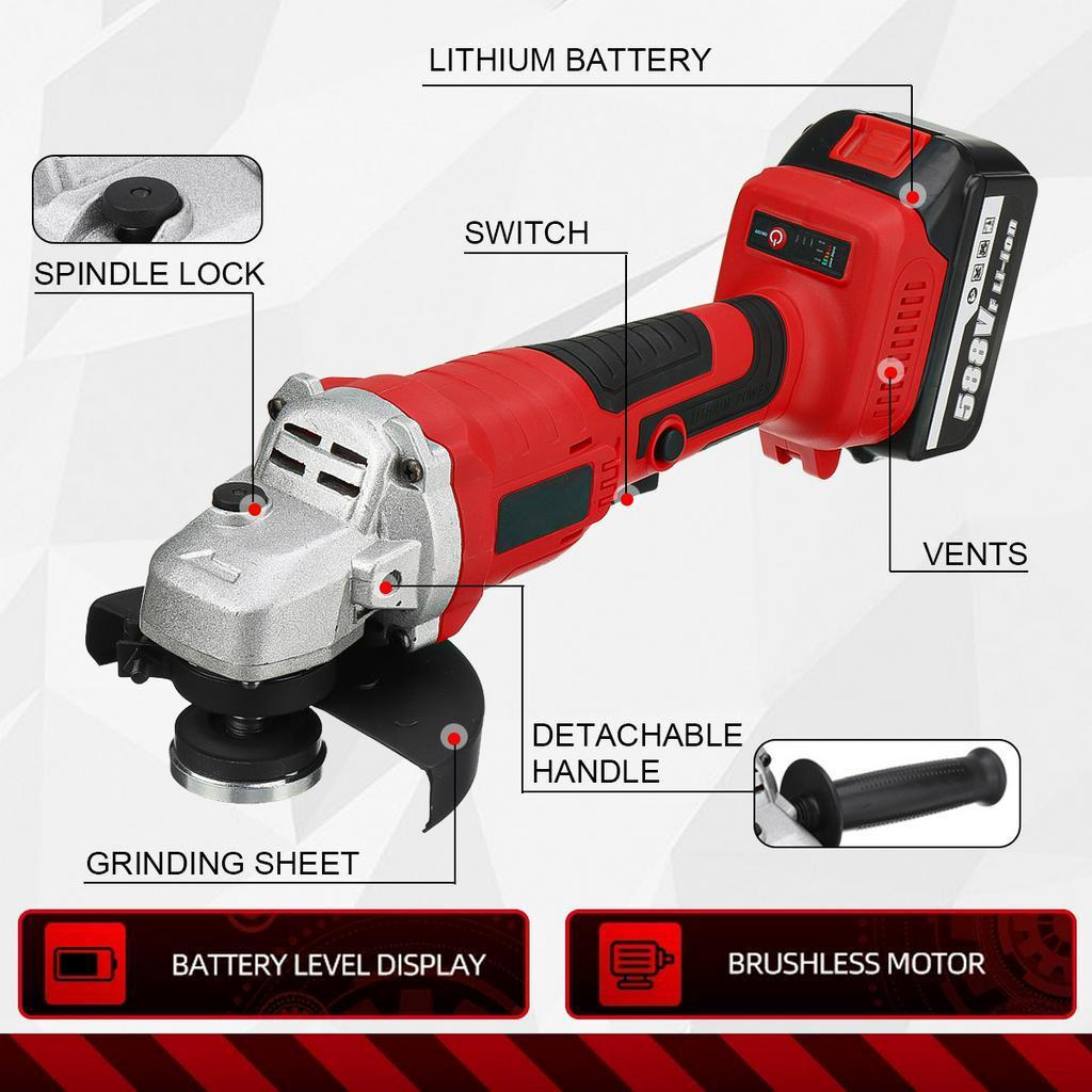 125mm 588V Bürstenloser Elektrischer Winkelschleifer Mit 1/2 Stück 22980mAh Akku Wiederaufladbares Akku-Schleifwerkzeug Für 18V Akku