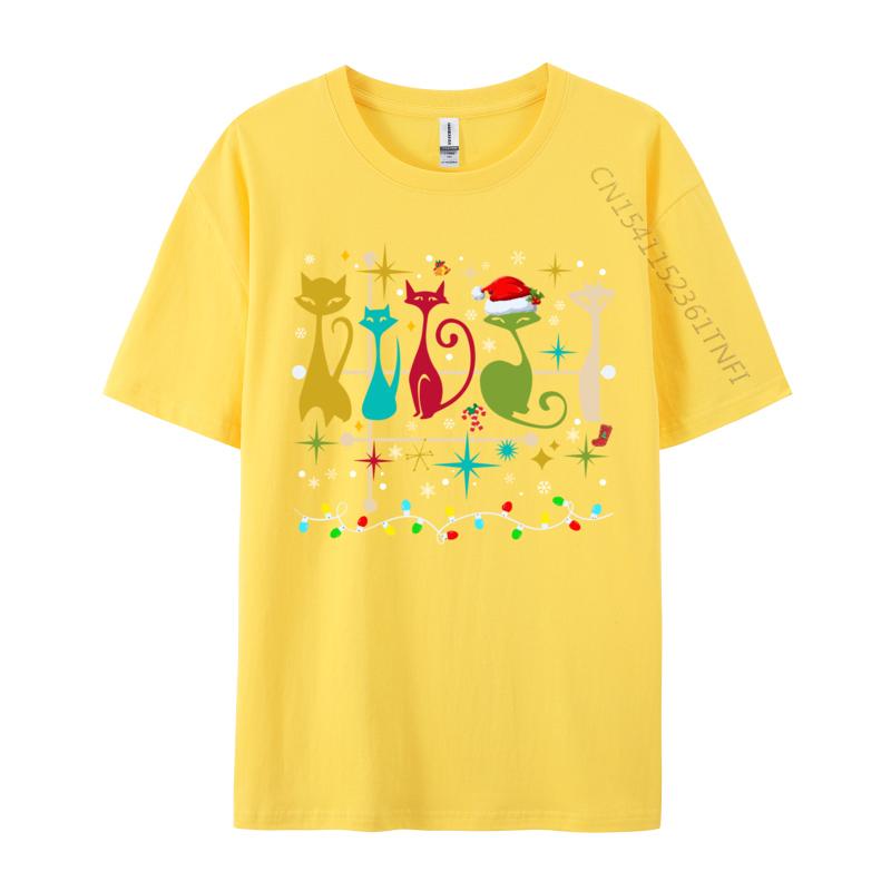 Mid Century Modern Look Cats Christmas Retro 50s 60s Xmas TShirt Casual Short Sleeve All Cotton Round Collar Unisex TShirt