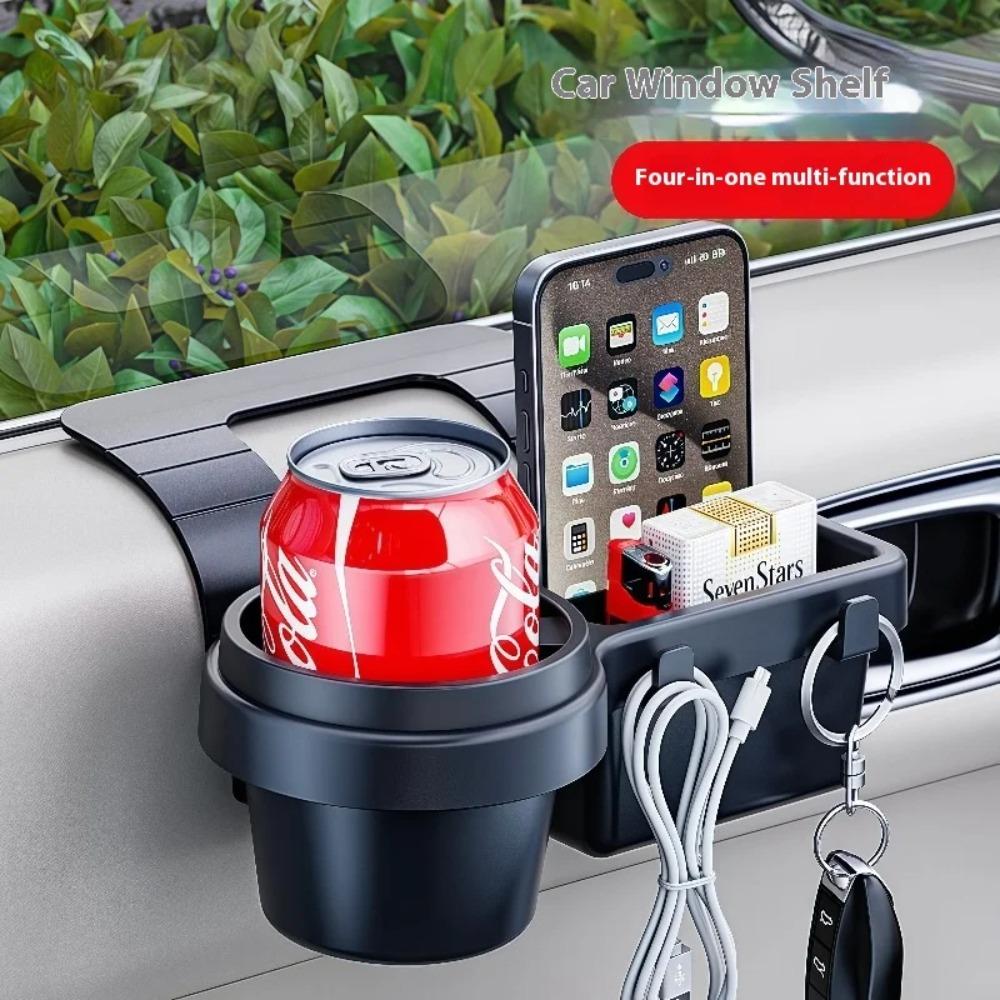 Car Multi Functional Phone Holder Storage Box Cup Holder Window Side Storage Organizer Space Saving Design Sunglasses Coins