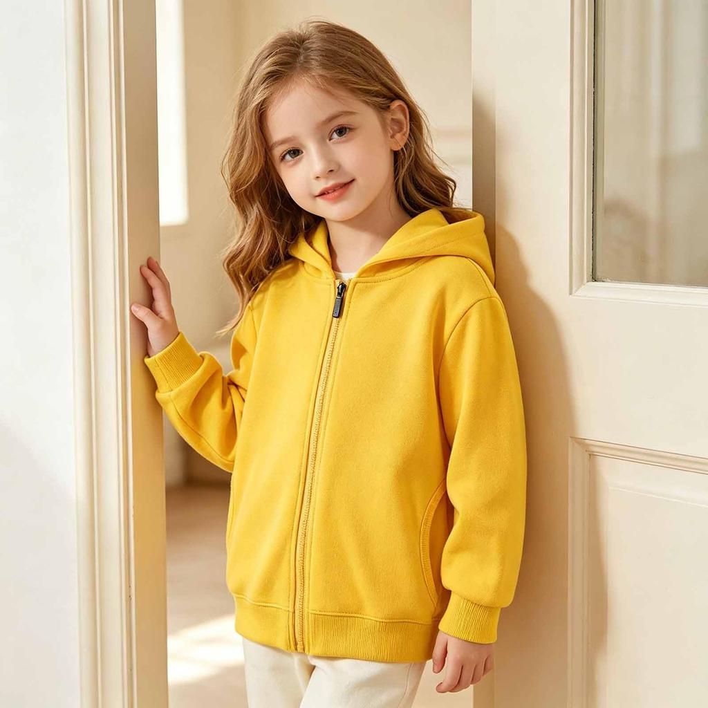 Kids Zip-Up Hoodie for Boys and Girls, Color Long Sleeve Casual Top