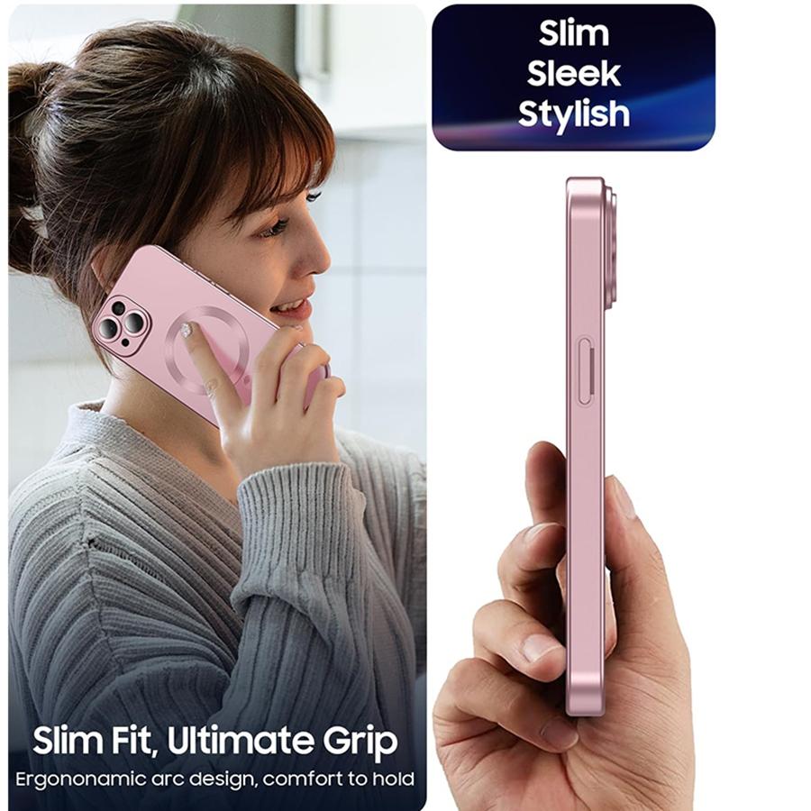 Magnetische Hülle für iPhone 16 15 14 13 12 11 Handyhülle Matt Luxuriös Weich Metallischer Glanz Design mit Kameraobjektivschutz Kompatibel mit Magsafe Hülle