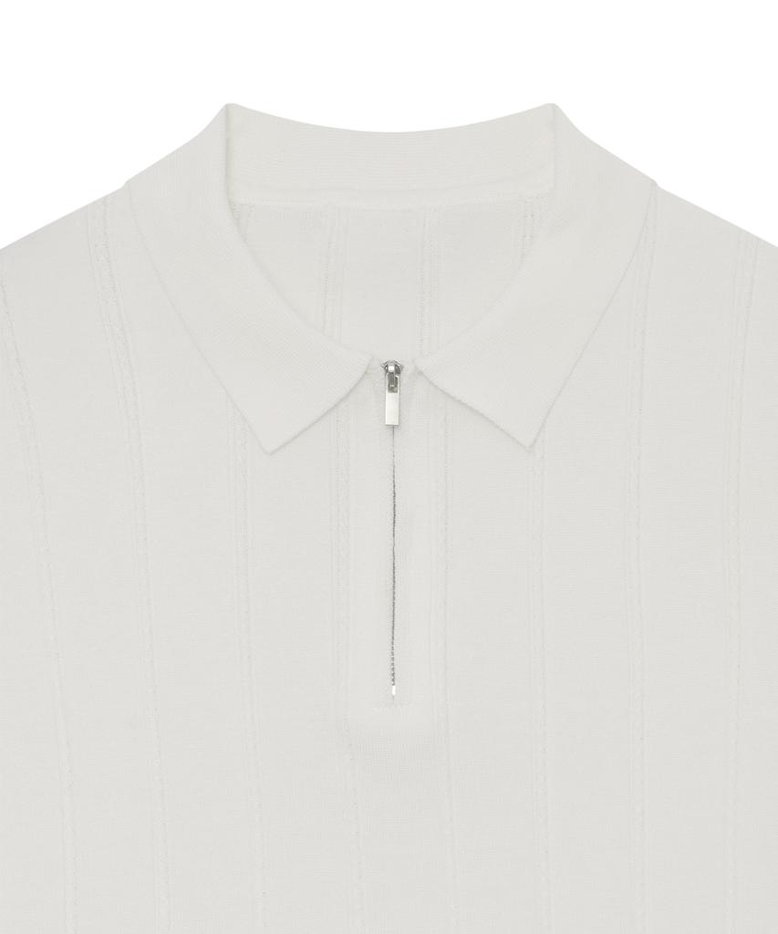 IRONYPORNO WHITELINE 86-Iro356 Micro Cable Half-Zip Collared Short Sleeve Knit White