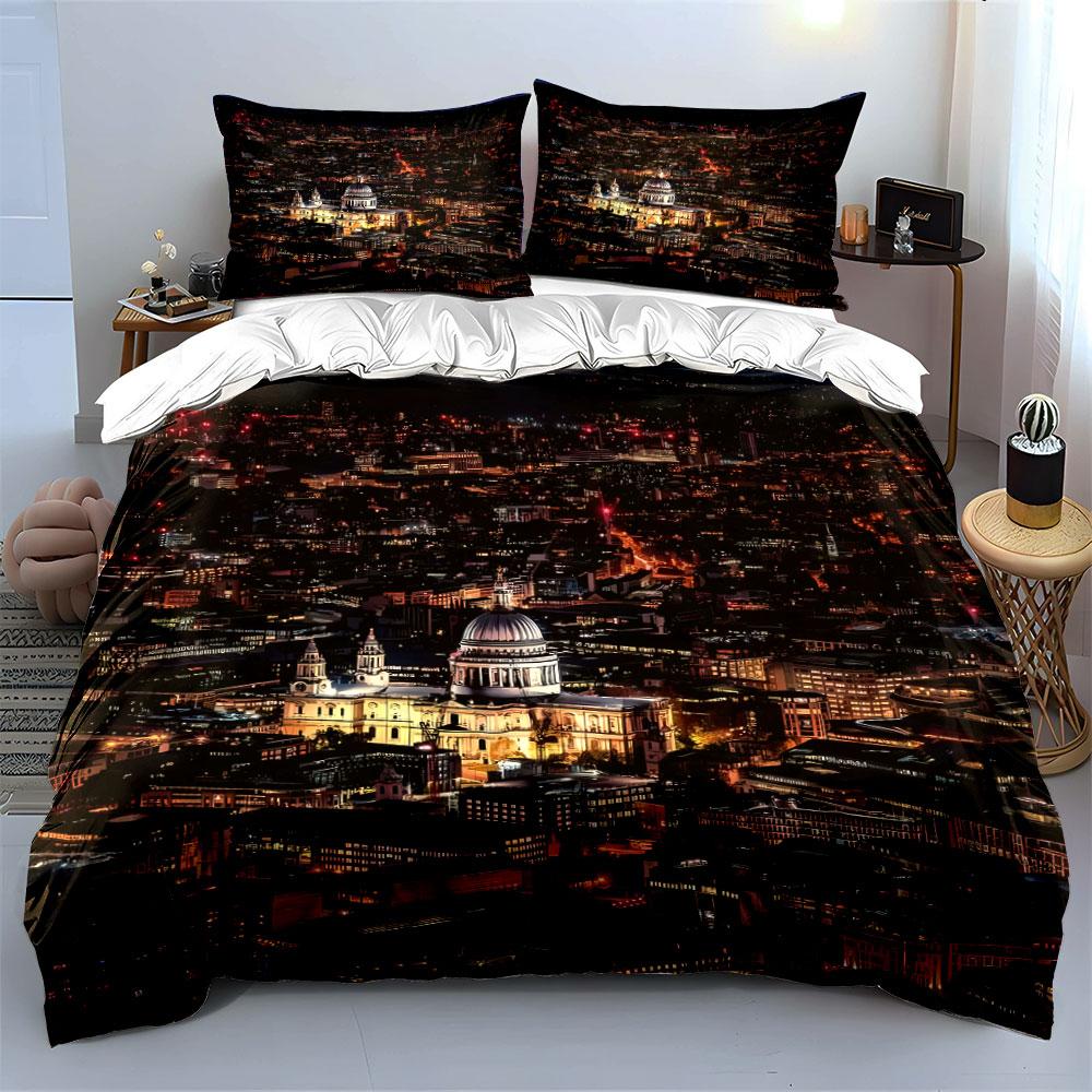 City Nightscape Decorative Set Multiple Sizes Kid'S And Adults' Bedroom Exquisite 3Pc Bedding Set, Gift