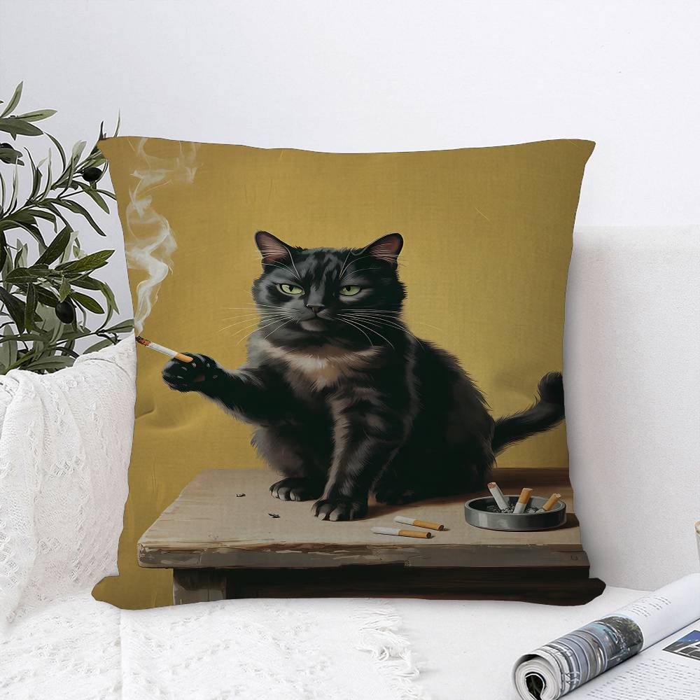 Black Cat Smoking a Cigarette Pillow Anime Pillow Sofa Bed Head Pillow Cover Cushion Cover 45x45 cm Fashion