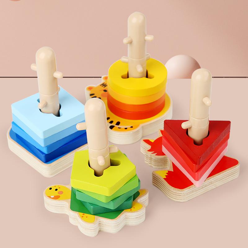 

Animal Cartoon Geometric Shape Column Set For Children Educational Fun Stacking Music Color Cognition Assembly Pairing Building Block