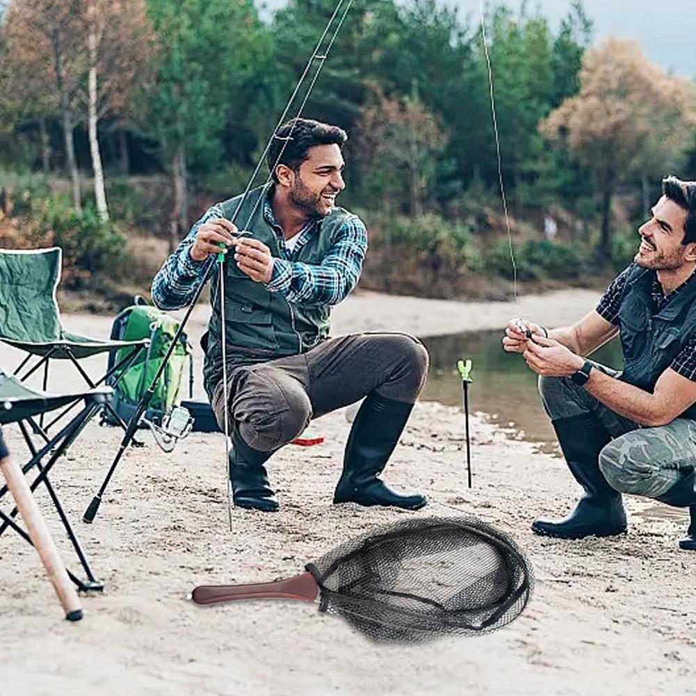 Folding Fishing Landing Net Wooden Handle Trout Net Fly Fishing Net Outdoor Stream Fishing Tools Accessory