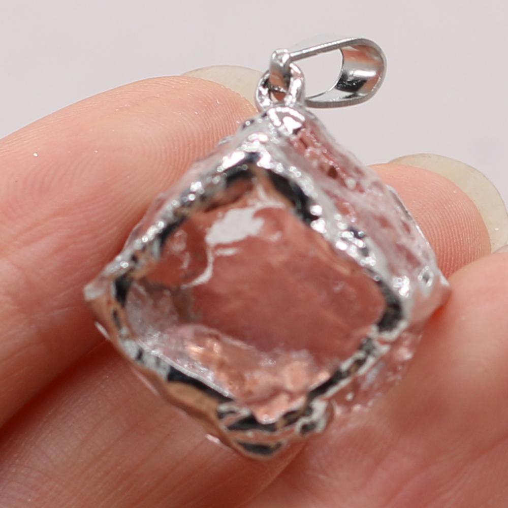 1Pc, Energy Natural Stone Square Pendant, Reiki Healing Crystal Charms for DIY Women Men Necklace Keychain Decoration Accessories, Christmas Gift
