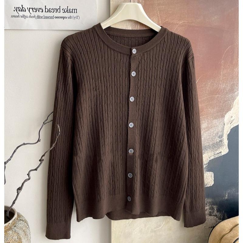 Autumn Winter Long Sleeve Twist Knitted Cardigan Sweater Women Casual Simple Top Fashion Elegant New Solid Color O Neck Versatile Coats Top Clothing