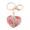Romantic Love Heart Rose Flower Crystal Keychain Key Ring Charm Purse Bag Pendant Gift (Red)