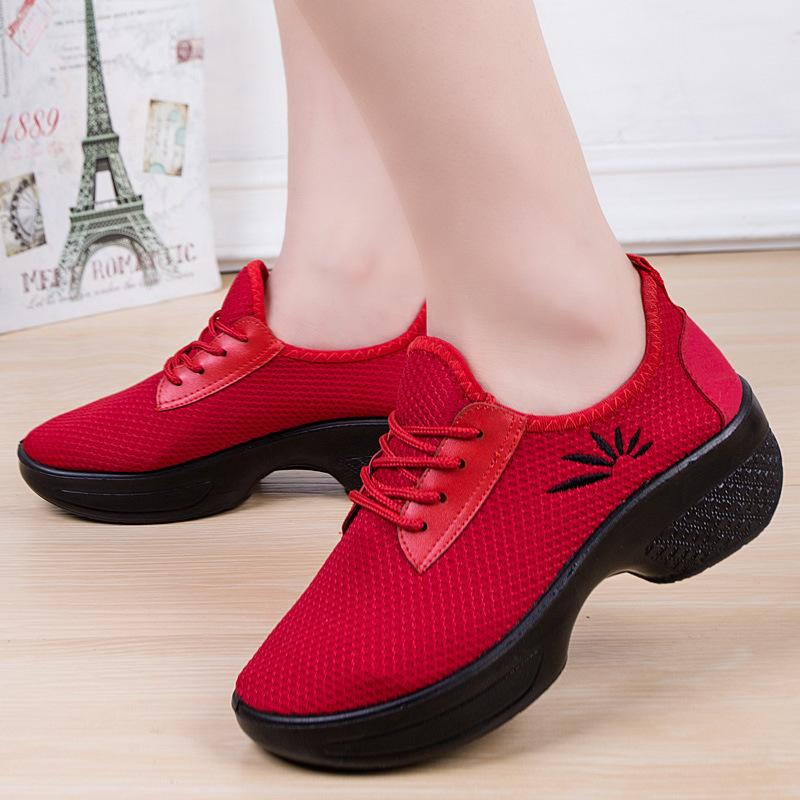

Модные женские туфли для джаза на платформе с сеткой, женские современные танцевальные кроссовки с мягкой подошвой, дышащие, легкие, танцевальные, фитнес-обувь 35 красный