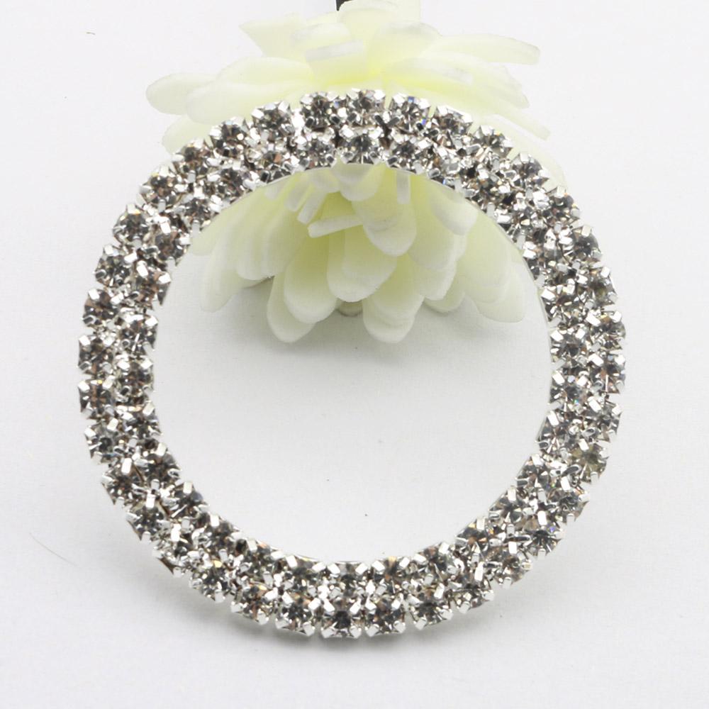 5pcs 48mm No Pole  Double Row Round Rhinestone Buckles for DIY Hair Accessory Wedding Initiation Ribbon Crystal