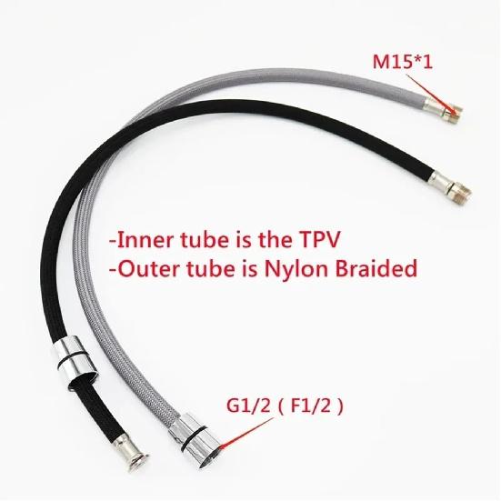 50cm/60cm/85cm F1/2 M15*1 Nylon Braided Flexible Water Hose for Kitchen Pull Out Faucet Hose Spinning Tube Black Gray Plumbing(50cm Gray)