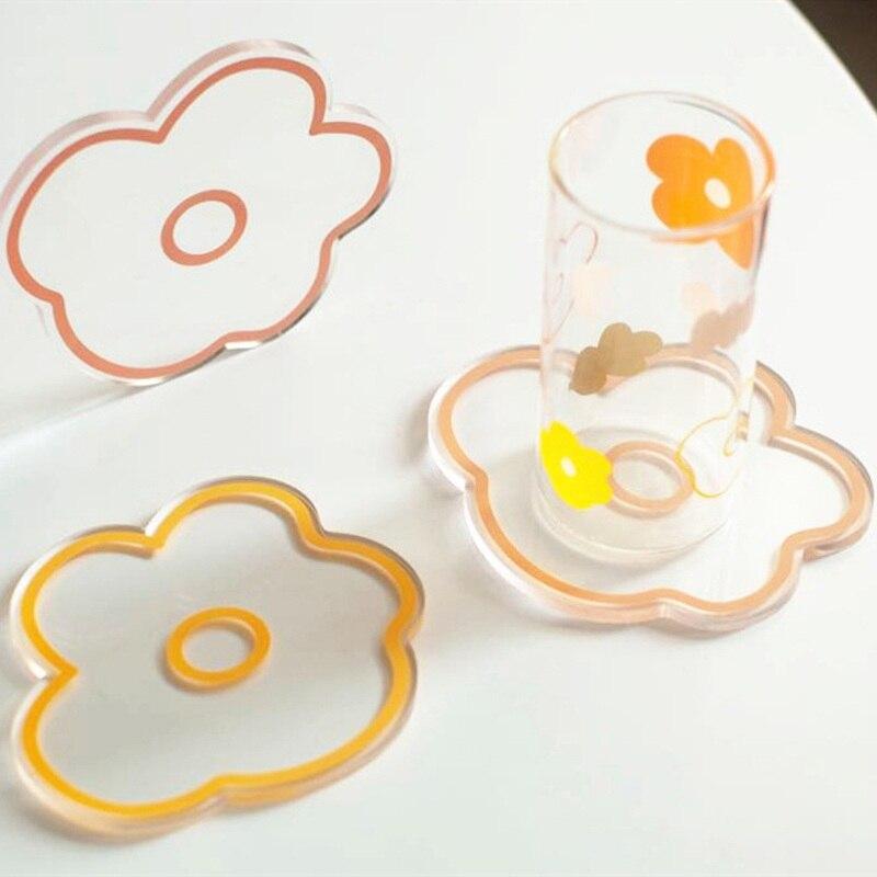 Cup Placemat Tea Coffee Milk Cups Pads Korean Ins Transparent Acrylic Teacup Mat Custom Small Floral Cushion