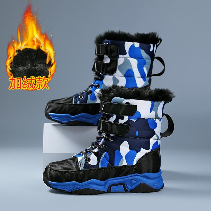 

Детские теплые бархатные утолщенные хлопковые ботинки с нескользящей резиновой подошвой, водонепроницаемые уличные кроссовки для ходьбы, зимние ботинки для мальчиков 35(insole 22cm) синий