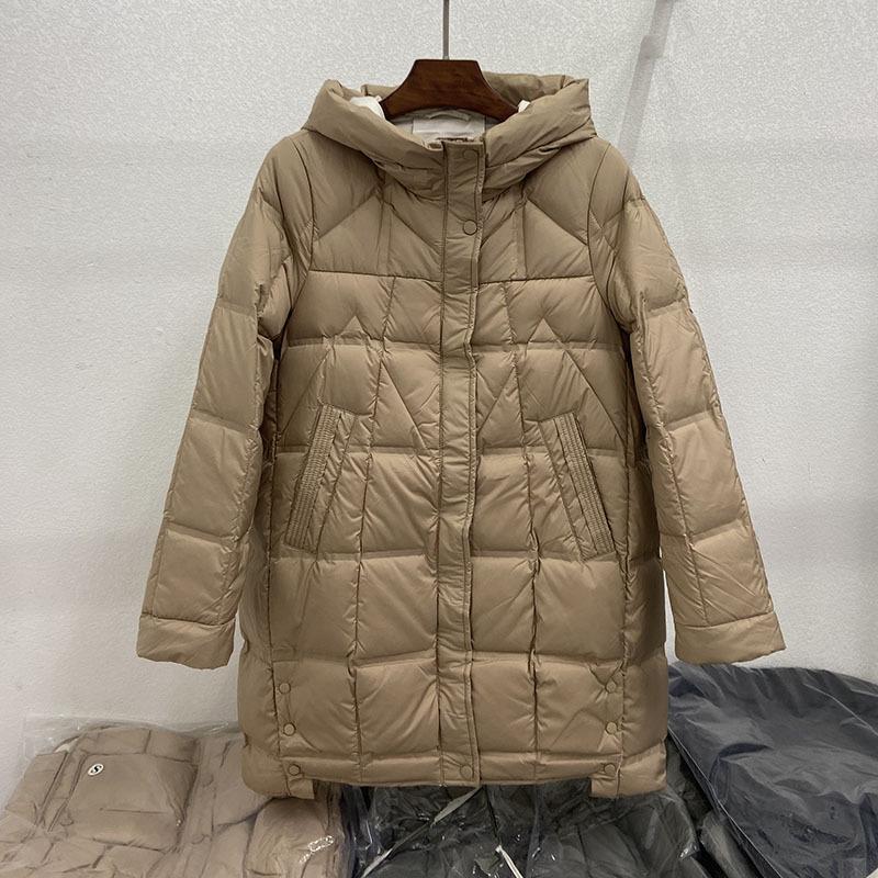 Women White Duck Down Jacket Hood Casual Autumn Winter Outwear Coat