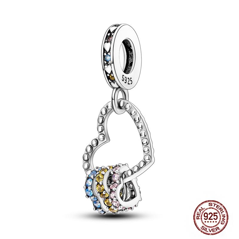Charms  925 Sterling Copper Love Heart Sunflower Family Puppy Clip Charm Fit Bracelets Original Beads Women Souvenir DIY Zircon