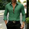 2026 Nuova Camicia da Uomo Geometrica a Griglia di Diamanti Bianca e Nera, Camicia Stampata Personalizzata, Abbigliamento da Uomo Versatile alla Moda Casual