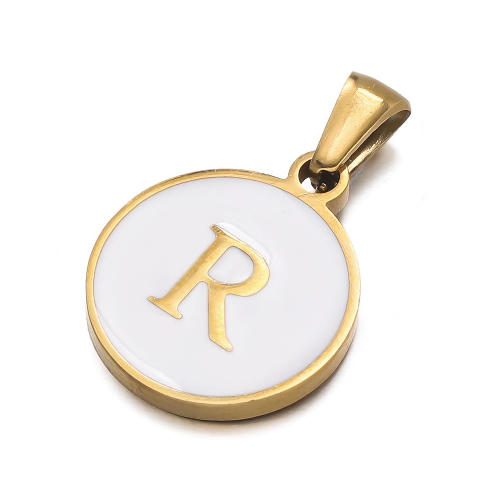 1pcs/pack Stainless Steel 26 Alphabet A-Z Letters Round White Pendants For DIY Bracelet Necklace Jewelry Making Accessories