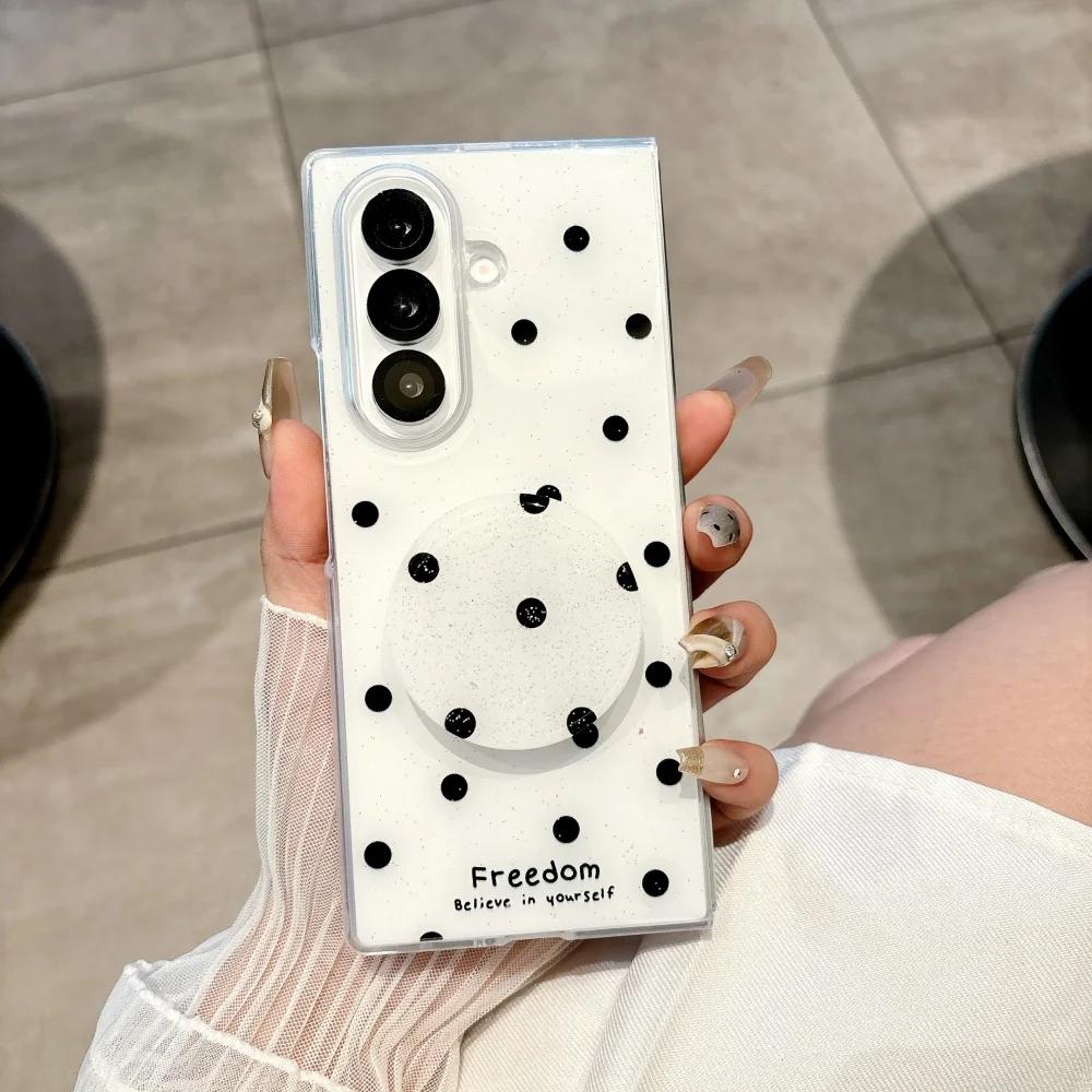 High-end Mode Svart Prickig Epoxi Telefonfodral för Samsung Galaxy Z Fold 7 6 5 4 Vikbart Ställ Fäste Stötsäkert Mjukt Skal
