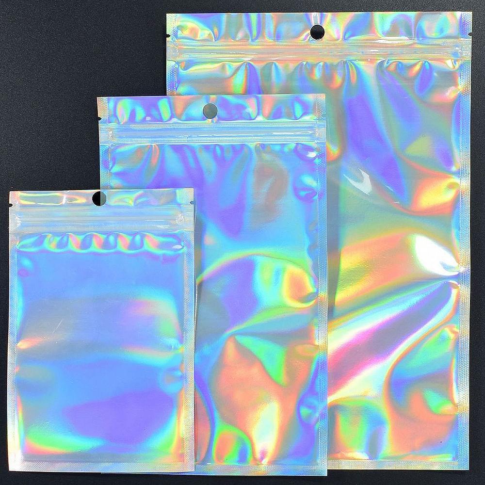 Resealable Laser Zip lock Bags Packaging Holographic Envelopes Flat Clear Plastic Candy Jewelry Food Storage Bag Multiple Sizes