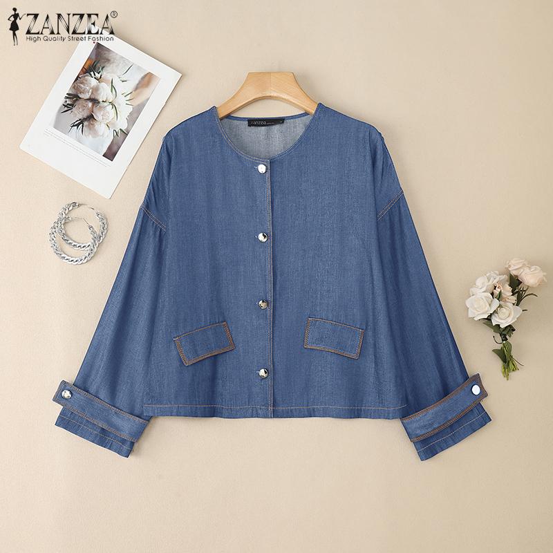 ZANZEA Women Casual Round Neck 3/4 Sleeve Loose Retro Blouse