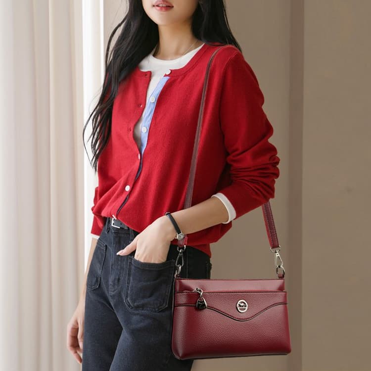 Lychee Pattern Soft Leather Messenger Bag Women's Shoulder Bag