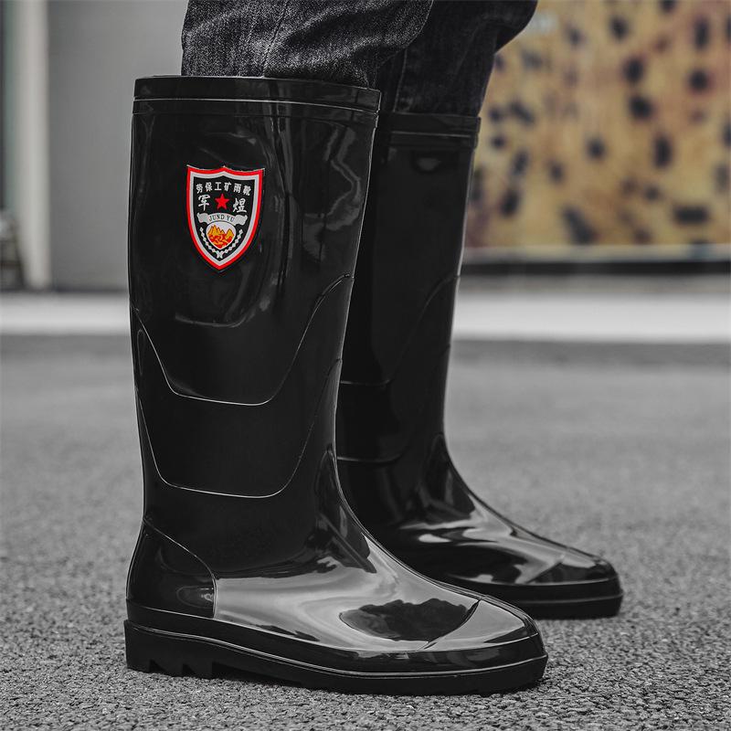 Men's Mid-High Waterproof Rain Boots - Non-Slip Rubber Shoes for Outdoor, Kitchen, or Construction Use