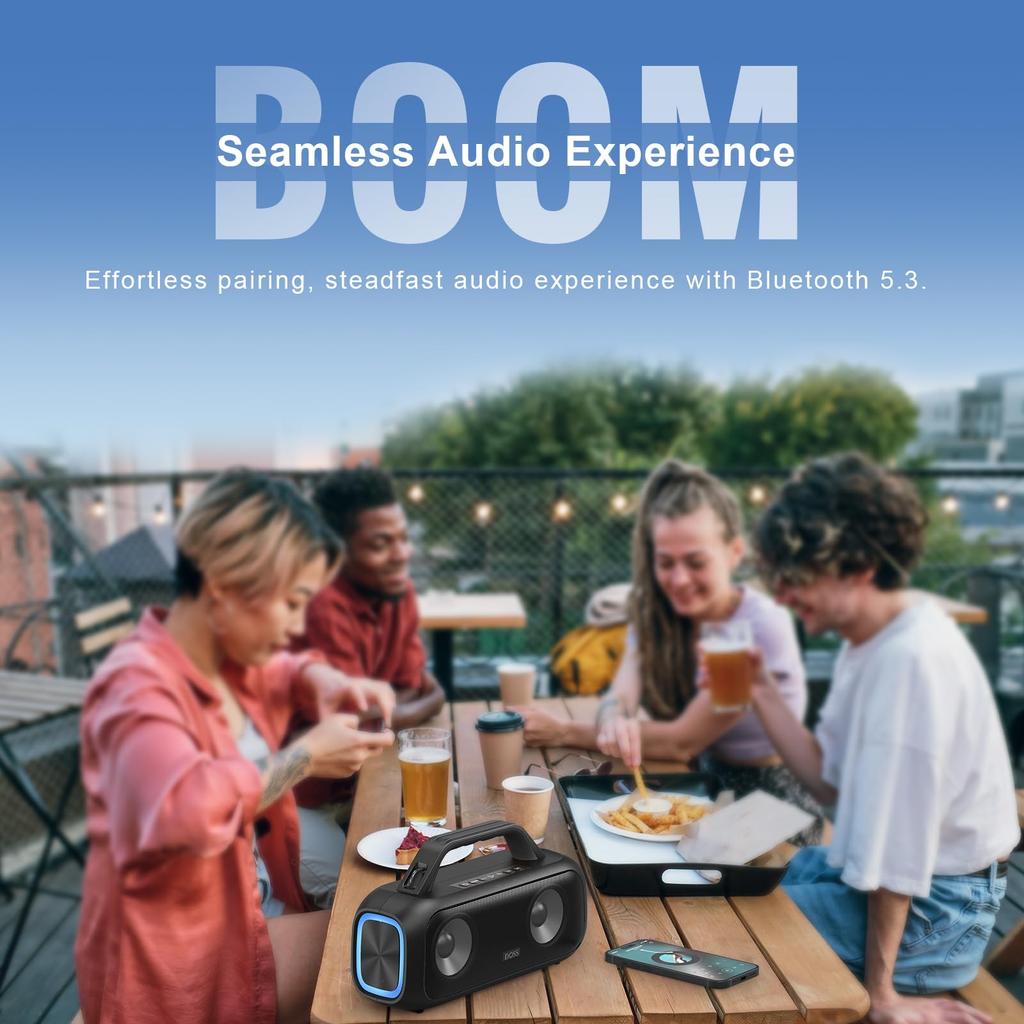 DOSS Extreme Boom S Bluetooth Portable 60W High IPX6 25 Hours Enhanced Shoulder for Use Speaker, Light-Up Speaker, Wireless, Volume, Waterproof,