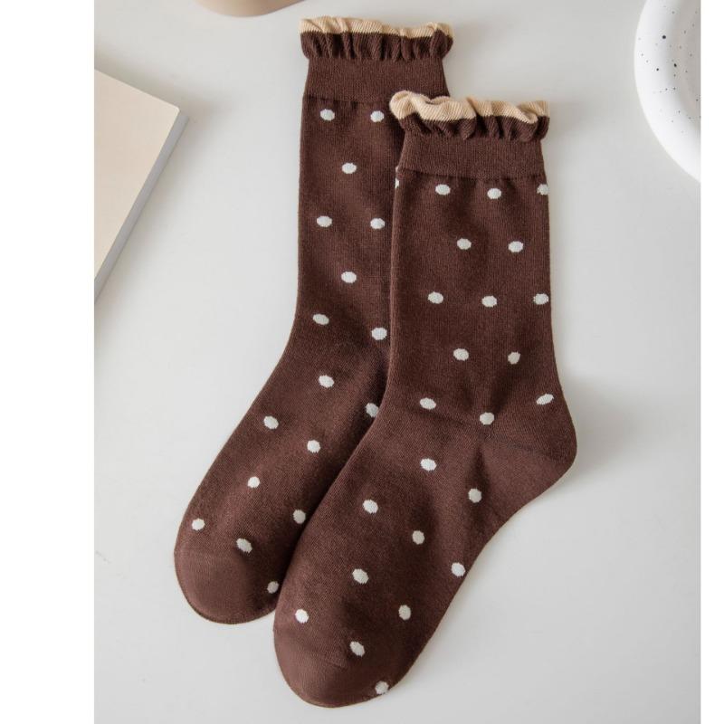 

Женские осенне-зимние клетчатые носки до середины икры в горошек, носки-гольфы с кружевом в стиле лолиты, школьные гольфы выше колена 1 pair