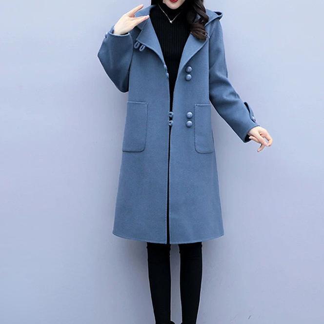 Langer Trenchcoat Trenchcoat Wollmantel Damen Winter Blau