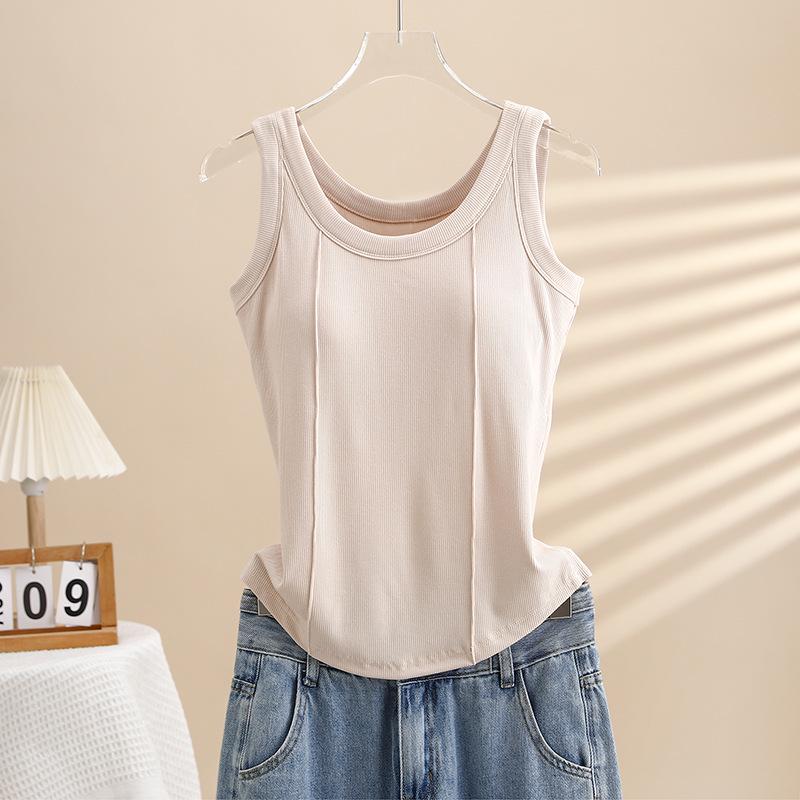 

Женская утягивающая майка в рубчик с нагрудными вкладышами - Универсальный летний топ без рукавов M