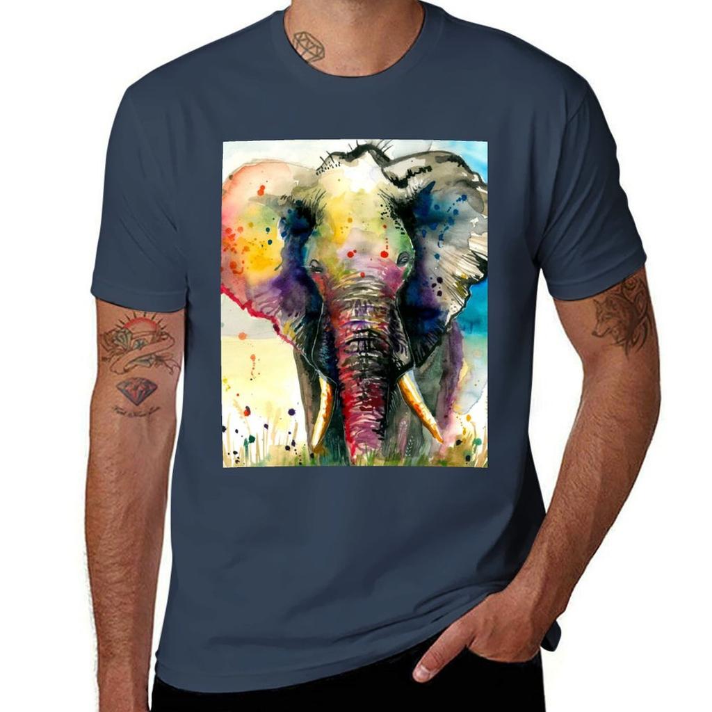 The Rainbow Majestic Elephant Watercolour 2xl Format Tshirt Festival Casual Short Sleeve