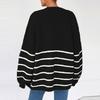Women's Fashion Stripe Coats Long Sleeved Knitted Casual Cardigan Sweater Jacket