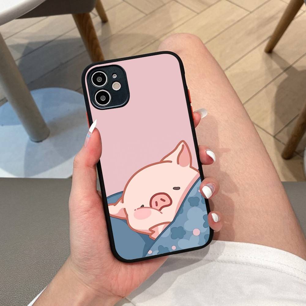 Cute Pig Cartoon L-lulu Phone Case For IPhone 14 11 12 13 Mini Pro Max 8 7 Plus X XR XS MAX Translucent Matte Cover