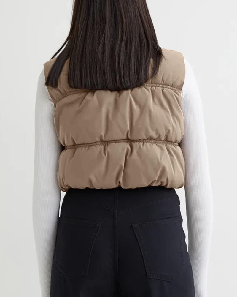 Womens Cropped Puffer Vest Zip Up Sleeveless Lightweight Padded Winter Outerwear