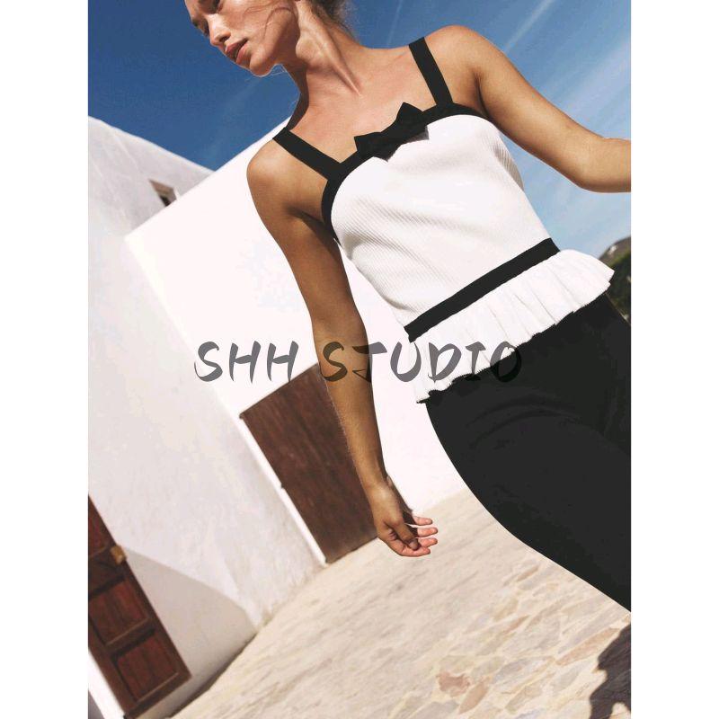 Autumn New Women's Clothing Skirt Ruched Contrast Color Trim Vest Bows Rib Knitting T-shirt 4770173