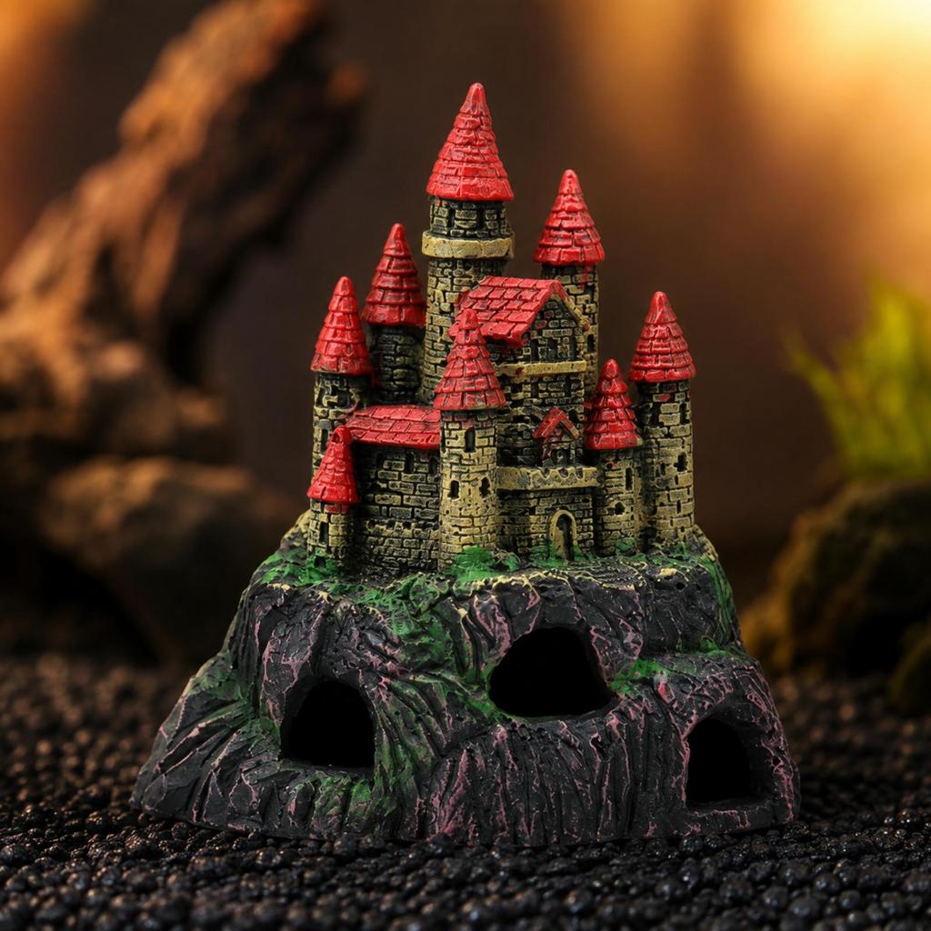 Fish Tank Ornament Decorative Underwater Castle with Towers Textured