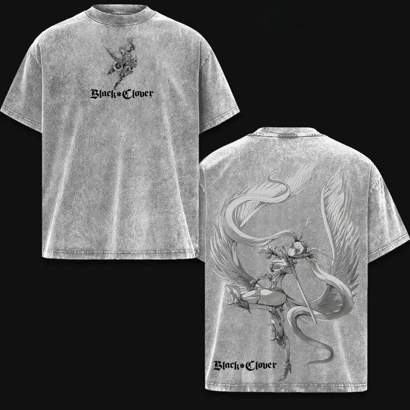 

Hot Anime Black Clover Noell Silva Clothing Men Women Casual Tshirts Washed Cotton Tee Retro Oversized T-shirt Harajuku T Shirt XXL сірий колір