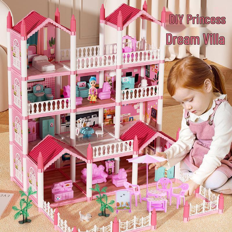 DIY Prinzessinnen-Puppenhaus Rollenspiel Schloss Villa Spielzeug für Mädchen